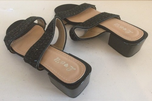 Ladies LOV’IT Black Heeled Slider Sandal Beaded Straps U.K. 6 FREE P&P - Picture 4 of 8