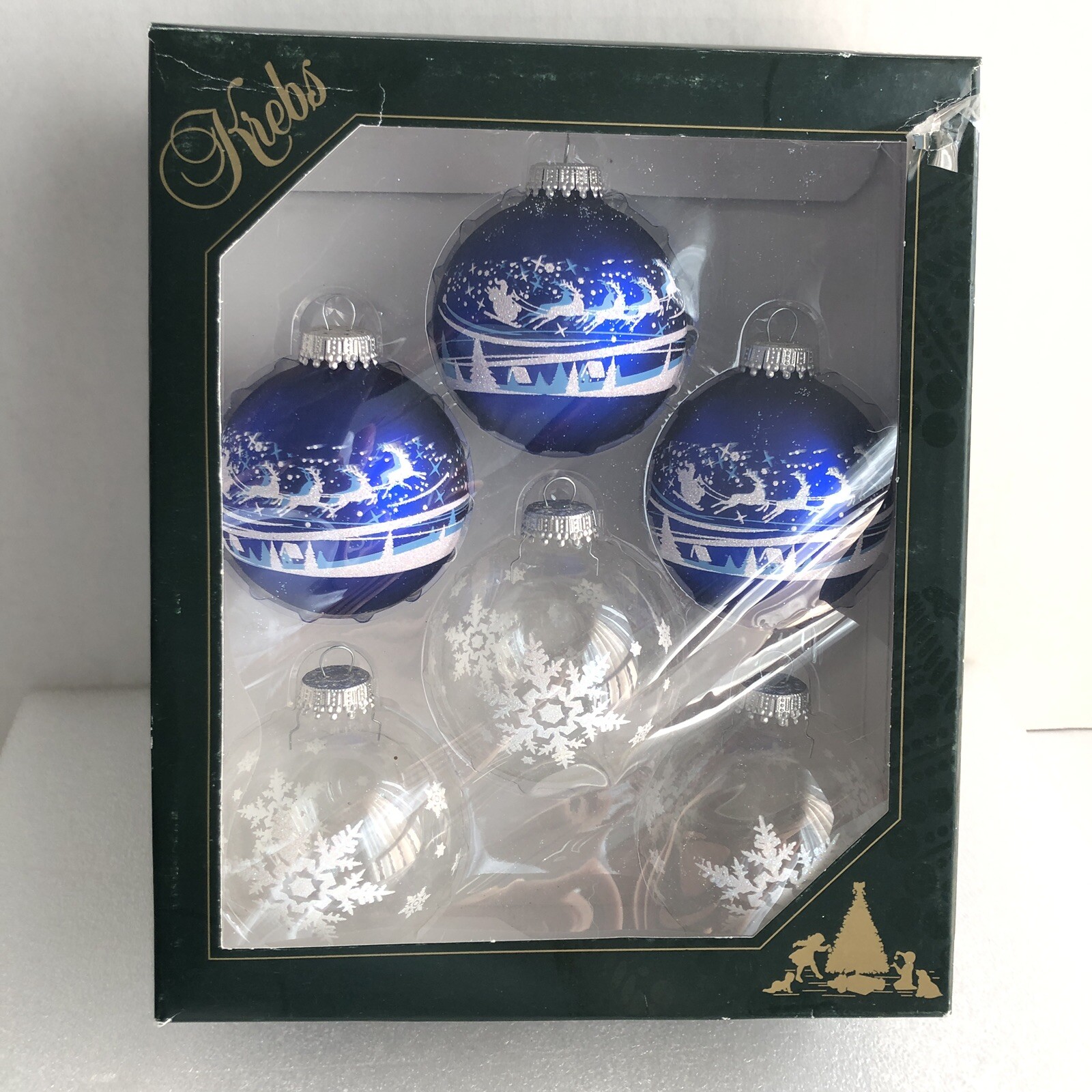 Krebs Glass Ornaments Germany Set Of 6 Santa Over Village Snowflakes