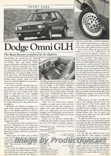 1984 Dodge Omni Glh Shelby Original Car Review Print Article J774 1984 Dodge Omni Glh Shelby Original Car Review Print Article J774