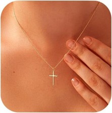 Necklace for Women -Dainty 14K Gold Plated Cross Necklace Layered Gold Cross Nec