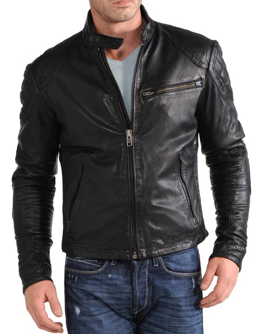 Mens Motorcycle Black Leather Jacket Genuine Lambskin Biker Men Bomber jackets