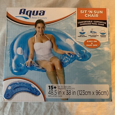 Aqua Leisure Pool Chair Sit 'n Sun Inflatable Drink Holder Backrest *NEW*