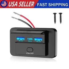 12V 3 Port 72W Type-C USB A Car Charger Socket LED Power Outlet Panel Wall Mount