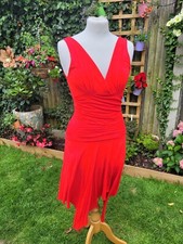 Ladies Dress Size Small Red V Neck Crossover Sleeveless Hanky Hem Ruffles 
