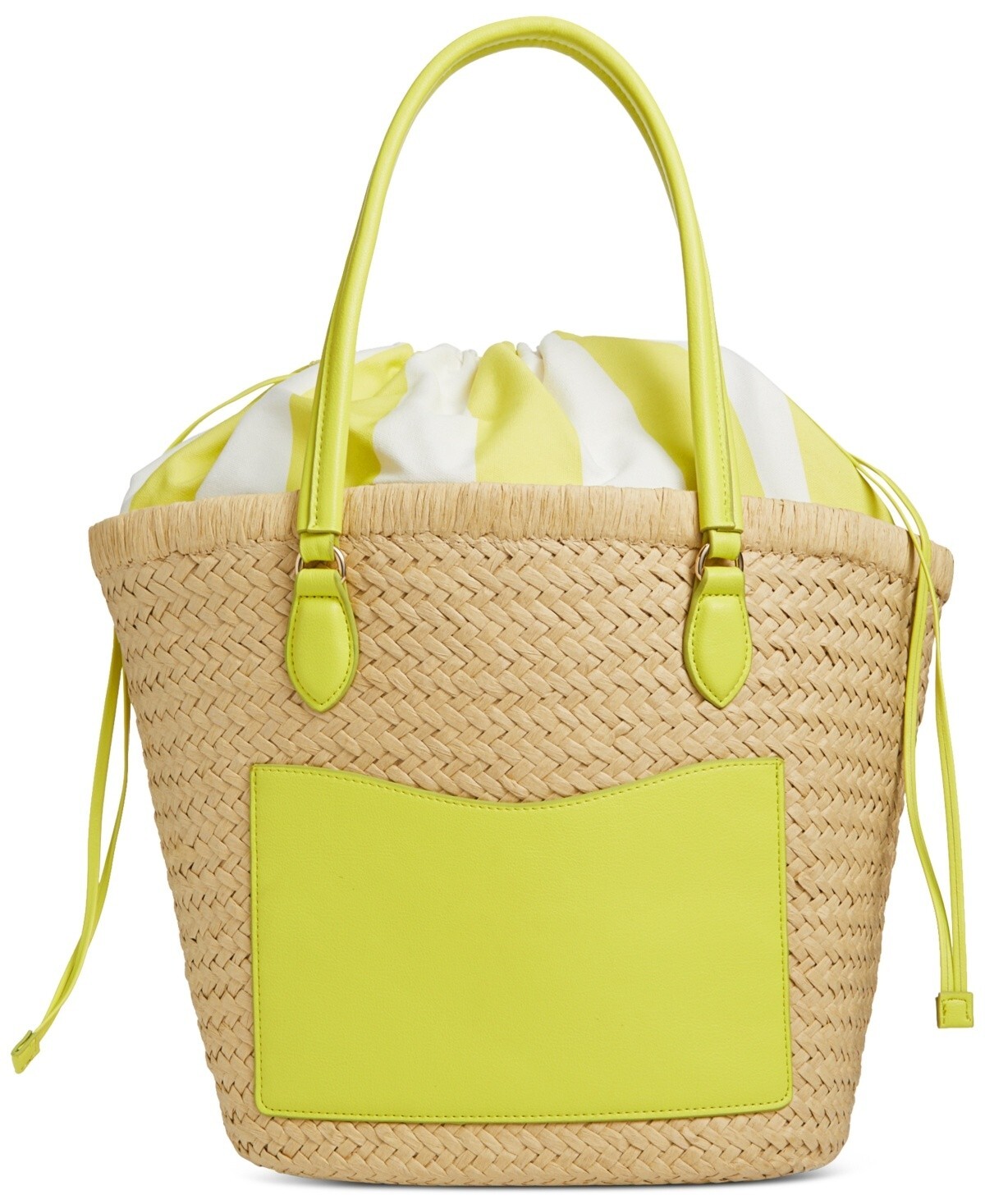 Isabellaa Straw Medium Drawstring Tote in Lime - 34th Collection