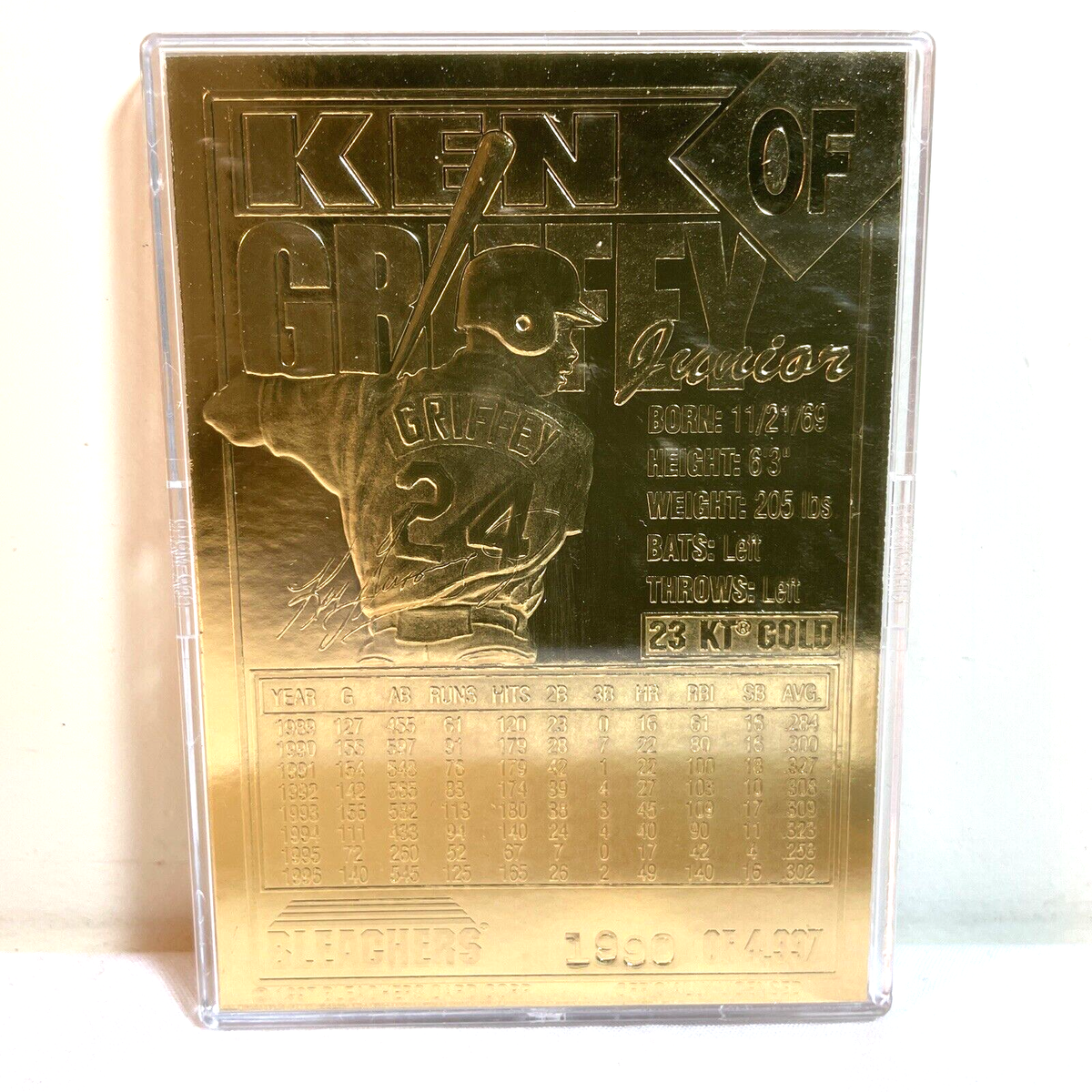 1996 KEN GRIFFEY JR. 23 Karat gold Bleachers Card with COA #1990 