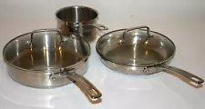 Cuisinart 10" & 8"  Stainless Steel Skillet 0321 w/glass lids + 1.5qt pot