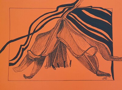 Lily. Original painting painted in mixed media: ink, acrylic on tinted paper.