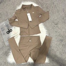 alo Beige Women's Athletic Tracksuit Set Jacket Leggings Size S