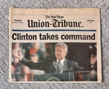 Bill Clinton Inauguration San Diego Union-Tribune Newspaper Jan 21, 1993