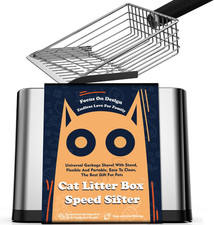 Heavy Duty Stainless Steel Cat Litter Scoop with Holder - Non-Slip Handle, Quick