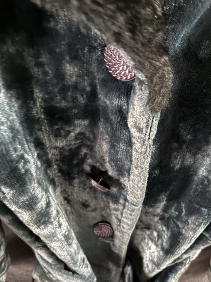 Abrigo Vintage Terciopelo Azul - Hermoso Azul Terciopelo Aplastado Años 60 o Antes Foto 3 de 4