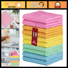 10 Pack 100 Cotton Washcloths 12x12 in, Soft  Absorbent, Assorted Colors
