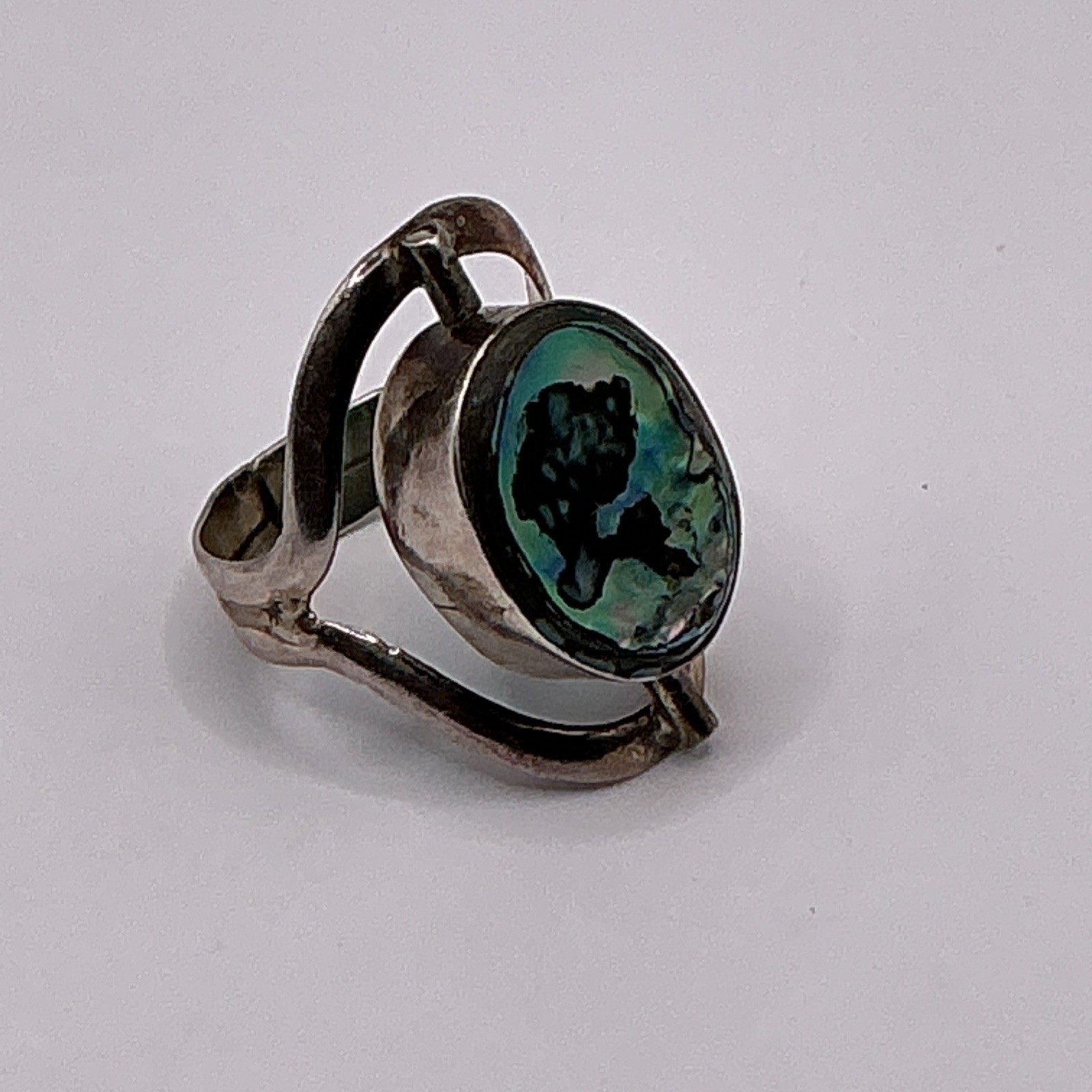 Reversible flip 950 Silver Adjustable Ring Oyster… - image 1