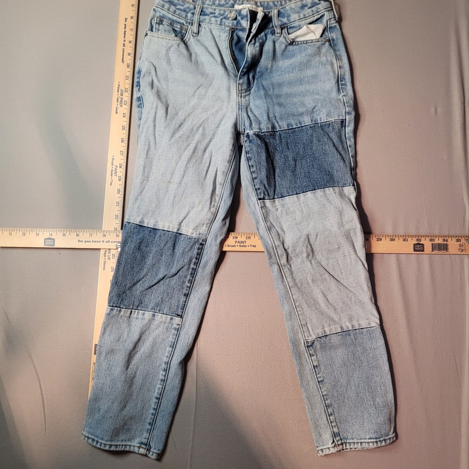 PacSun Mom Jeans Womens 25 Light Wash Blue Patchwork High Rise Tapered Denim-image