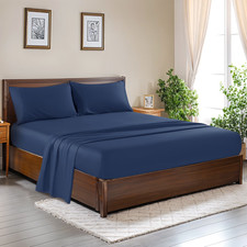 Luxury 100 Cotton 1000 Thread Count Bed Sheet Set, California King, Navy Blue