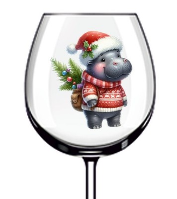12x bunte Weihnachten Nilpferd Vinyl Aufkleber Abziehbild Becher Weinglas Flasche Van