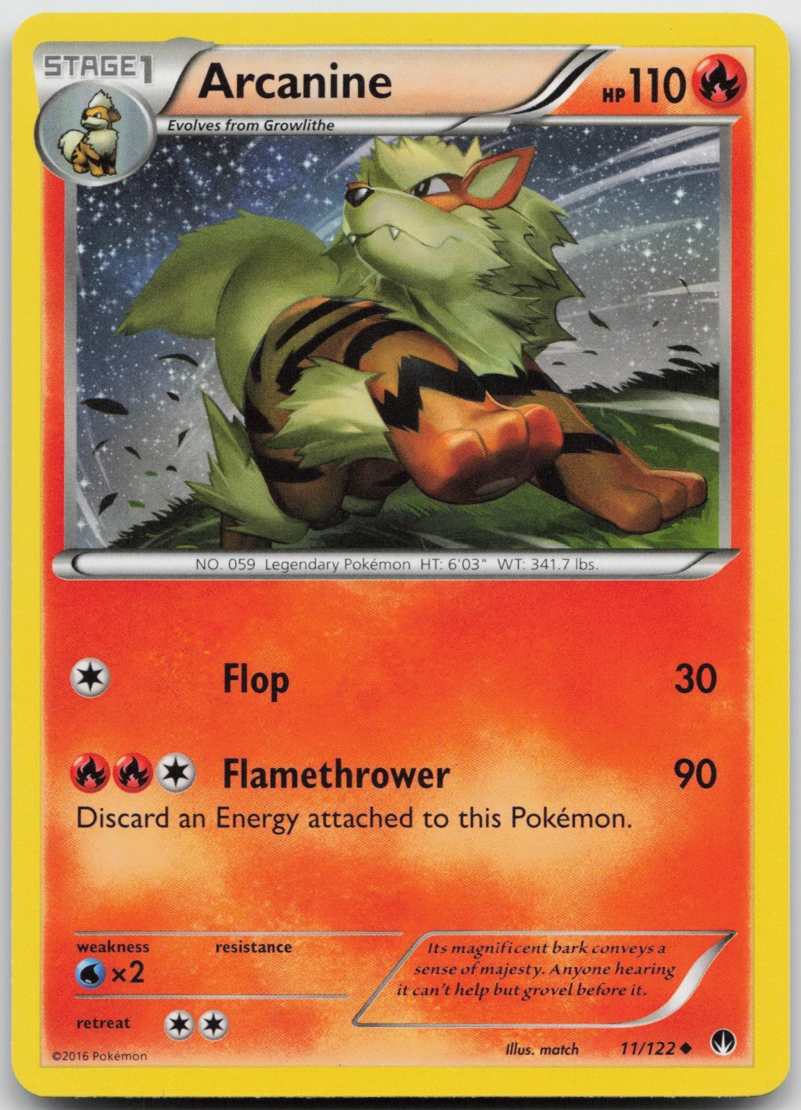 Arcanine Uncommon Fire XY - BREAKpoint 11/122 LP 2016 match