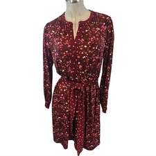 Talbots Size SP Tie Waist Dress Maroon Dress Floral Print S Petite