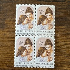 US Helen Keller & Anne Sullivan 15c Stamp Block of 4 Scott # 1824