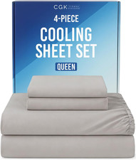 Cooling Sheets Set Queen Size - 4 Piece Summer Bed Sheets for Hot Sleepers - Coo