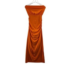Susana Monaco Strapless Tube Dress Electric Orange Ruched Bodycon XS USA Made