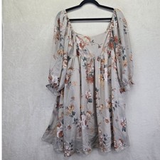 NWT Sweet Lemon Floral Babydoll Mini Dress Beige Brown Medium Bohemian Feminine