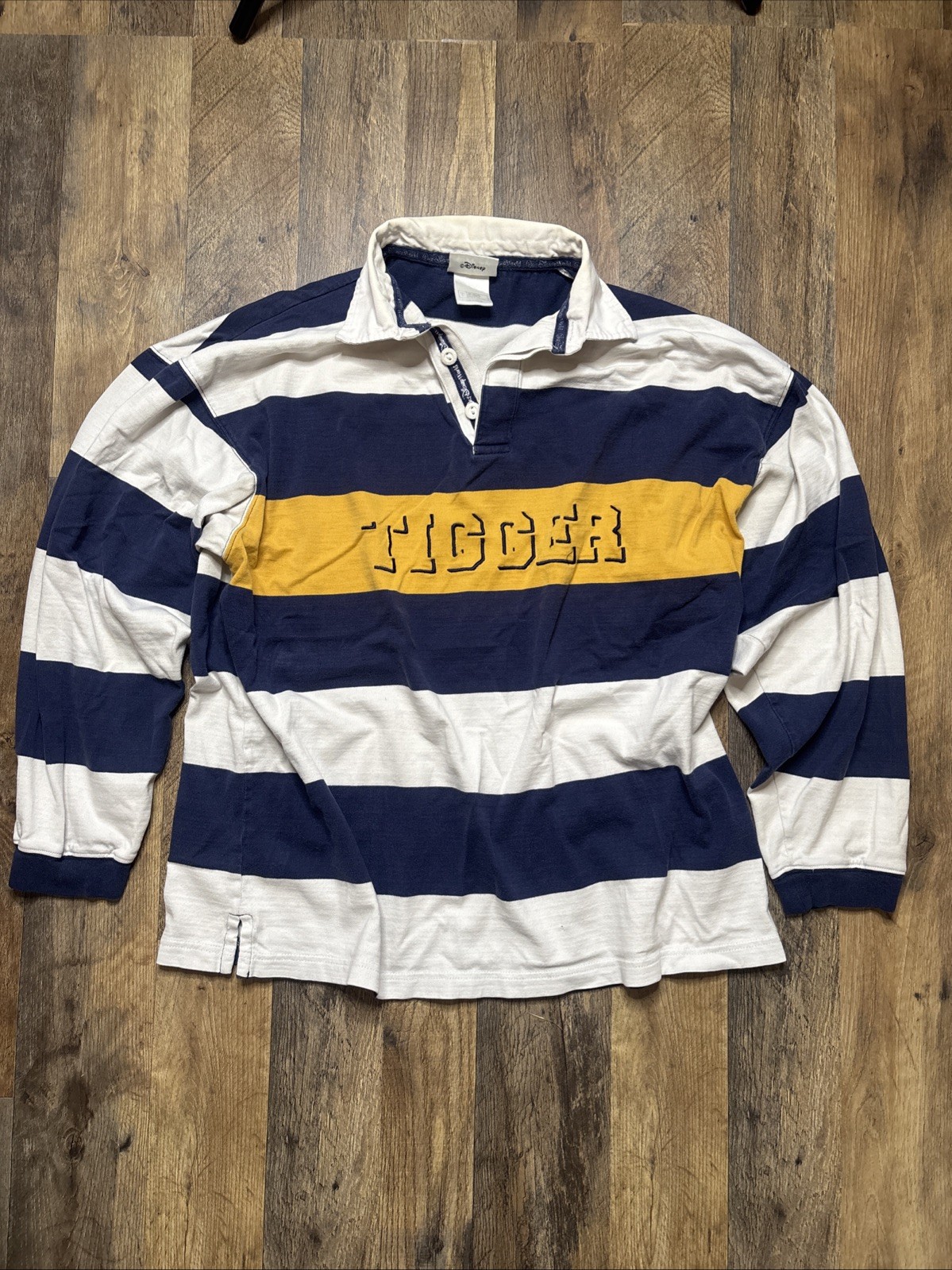 VTG Walt Disney World Tigger Men’s Rugby Striped Polo Shirt Size L Y2K Style