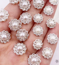 CraftbuddyUS 50pcs x10mm Resin Flower Round Pearl Flatback Rhinestone,Craft DIY