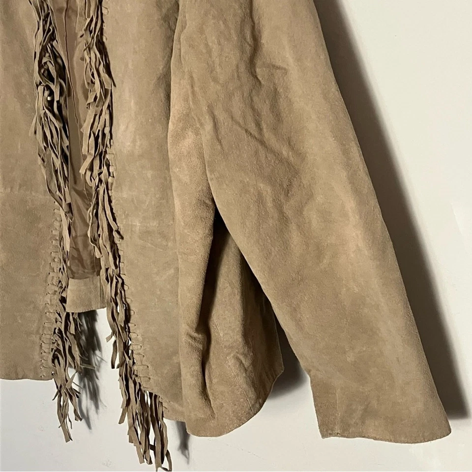 Vintage 90s Tan Fringe Suede Jacket Plus Size 3X - Image 2 of 4