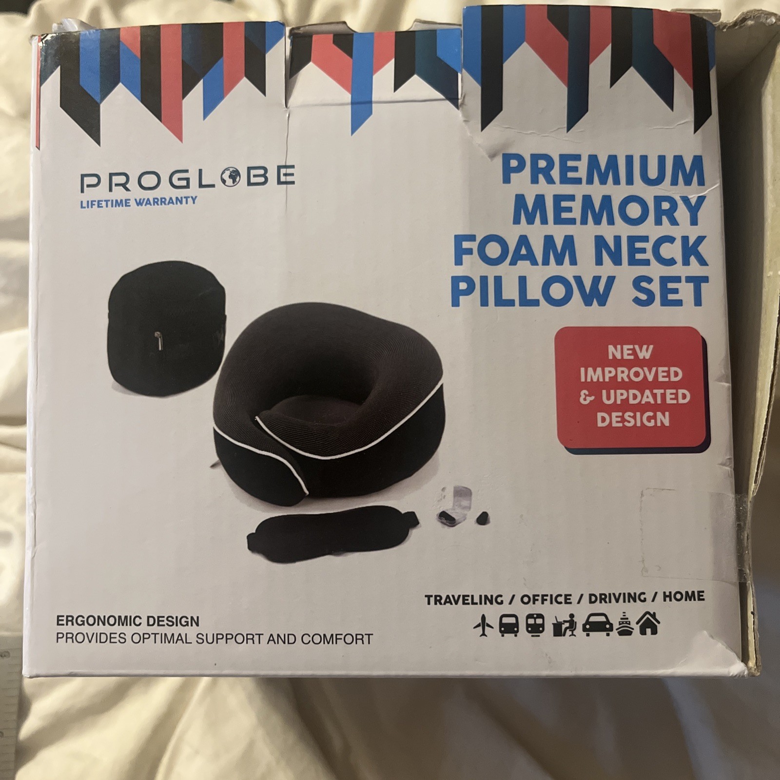 Proglobe 100% Memory Foam Travel Neck Pillow for Sleeping on Planes and Cars-image
