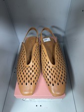 M&S Collection Leather Square Toe Slingback Shoes in a tan brown colour 