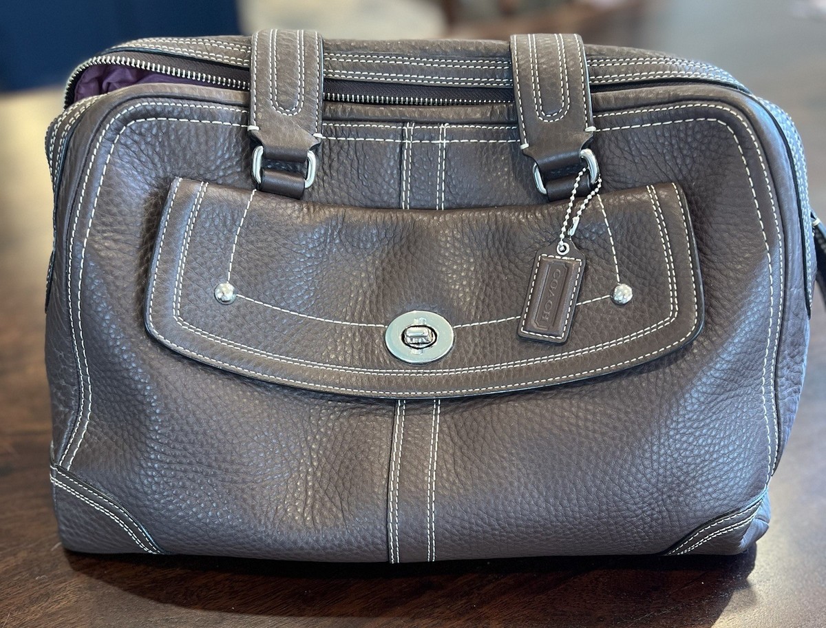 バッグ Coach Pebbled Leather Hampton Handbag Coach XLG Hampton Bag Brown Pebbled Leather Pristine 2009 E0920