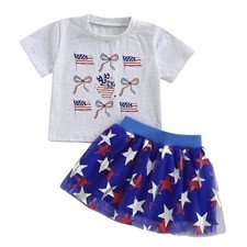 Toddler Baby Girl 4th of July 18-24 Months Grey Usa Flag Bow Peace Gesture