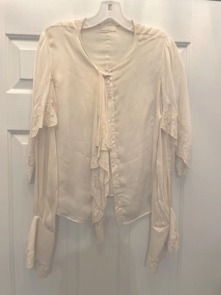 💯 Blusa Vintage Auténtica Beige "VALENTINO" Detalle Encaje Transparente