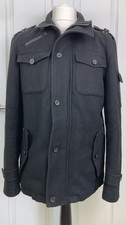 Angelo Litrico Wool Jacket Men’s L Black Utility Military Coat Casual