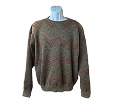 Neiman Marcus Men  s Wool Crewneck Sweater XL Earth Tone Chevron
