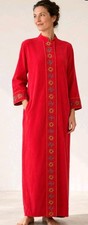 Evelyn Pearson Lounging ARTSY Robe Dress L Apparel Red Velour Embroidered C1