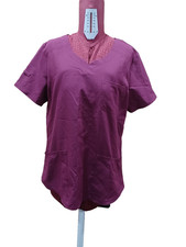 SCRUBSTAR Women's Size M Core Essentials Sweetheart V-Neck Scrub Top Wine-Color
