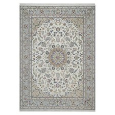 8'9"x12' Ivory 250 KPSI Nain Flower Design Wool and Silk Hand Knotted Rug R91620