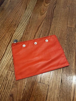 Jil Sander Navy Clutch Orange Leather Bag Carry Pouch