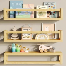 Upgraded Thick Floating Shelves - Multi-Use Wall-Mounted Bookshelves for Kids...