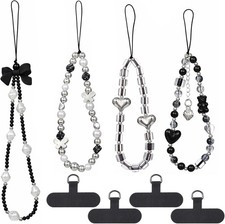 4 Pcs Crystal Beaded Phone Charms with Tether Tab Cute Lanyard Wrist Strap