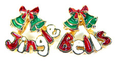 CHRISTMAS JINGLE BELLS POST STUD EARRINGS GOLD TONE HOLIDAY FASHION JEWELRY EUC 