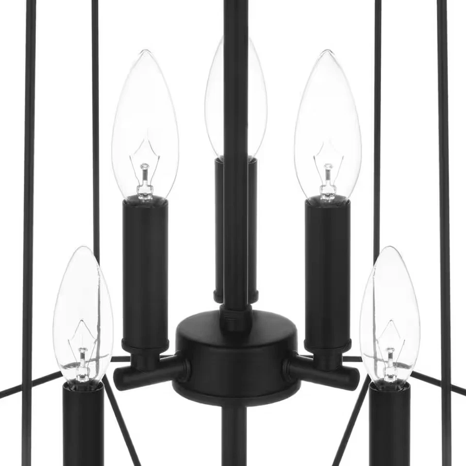 Lámpara de araña Hampton Bay Winfield 6 luces KH-001L-BK negro mate jaula geométrica Foto 3 de 4