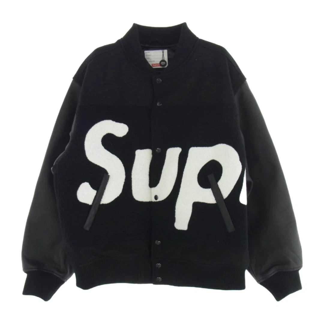 Giacca Supreme 24SS Big Logo Ciniglia Varsity Nera Stadio L Usata LIFE 0