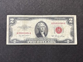 1953 United States Of America $2 Dollar Red Seal Banknote A Serial