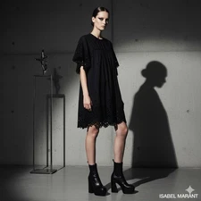 Isabel Marant N°1501 Black Cotton Silk Eyelet Boho Mini Dress Tunic FR 38 US 6