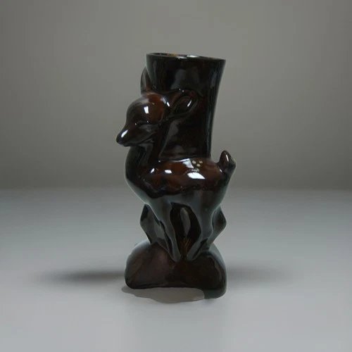 Vintage Van Briggle Brown Fawn Doe Deer Vase Mid Century Modern Kitschy Signed