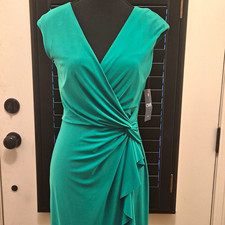 Chaps Women’s Green Solid Sleeveless V-Neck Long Sheath Dress Size S